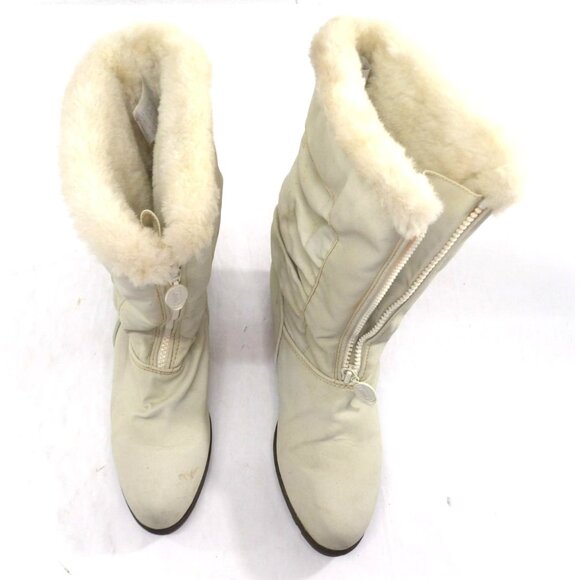 Vintage Danexx Women's Furry Winter Boots Cream 11" Tall size 10.M preowned - Picture 2 of 6